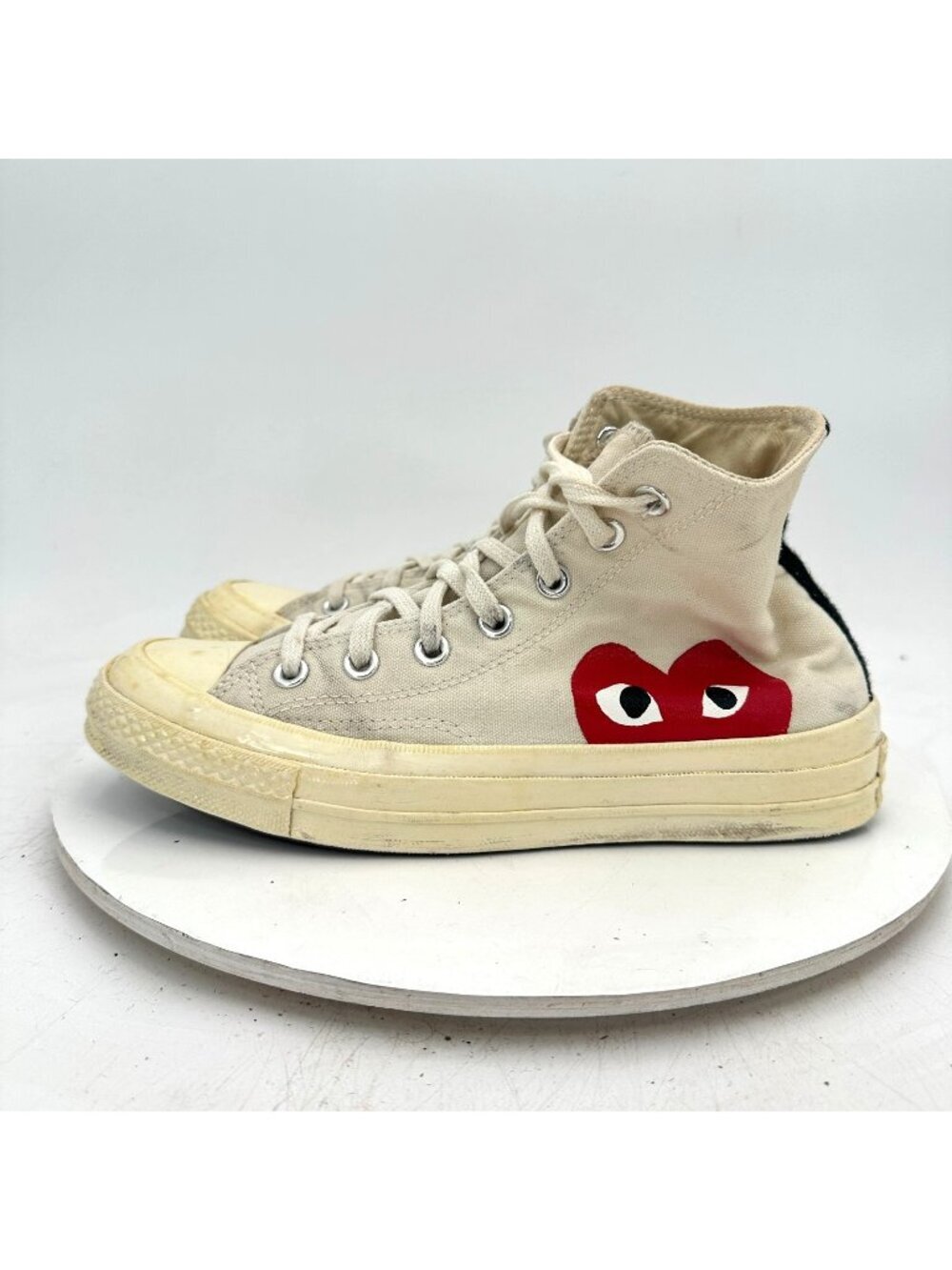 Converse x Comme des Garcons PLAY Women 8 Parchment Canvas High Top Shoes